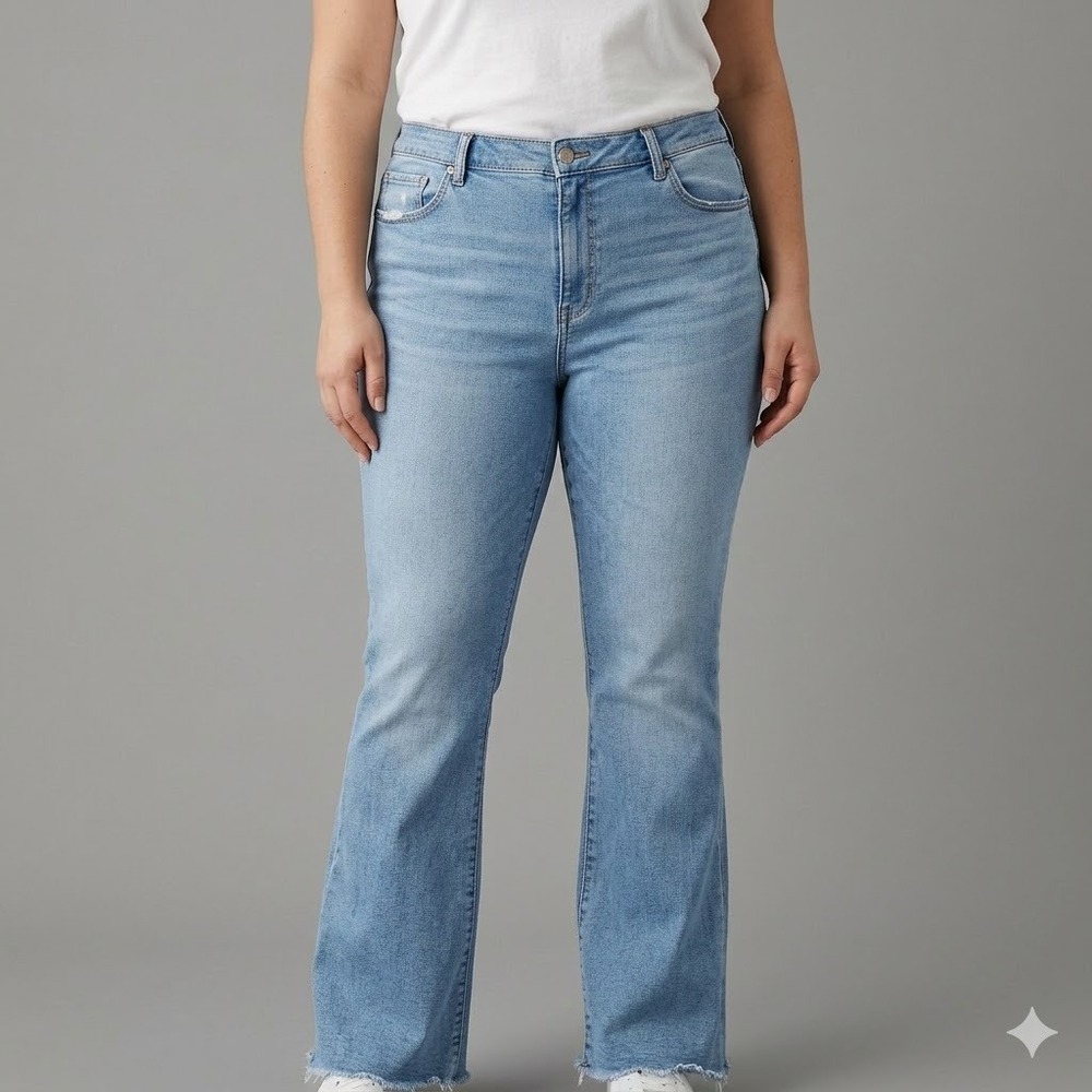 American Eagle Real Good Next Level Stretch Bootcut Jeans Size 18 Light Blue Hem